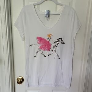 Ann Taylor LOFT White Fashion Tee w/ Pink Tule on Zebra Print